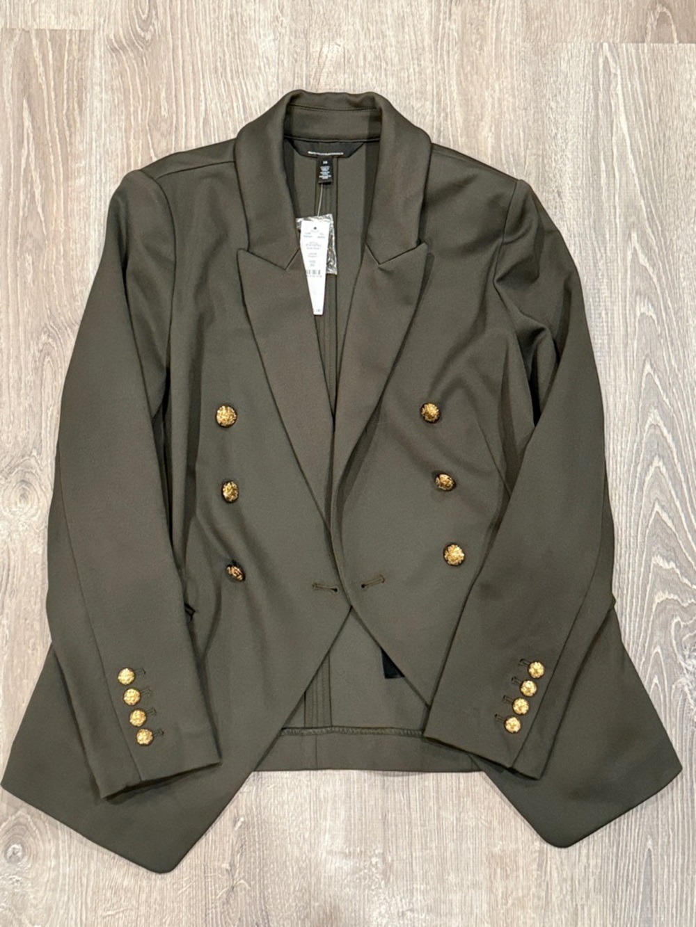 WHBM Olive Double-Breasted Gold Button Blazer - Women’s 10